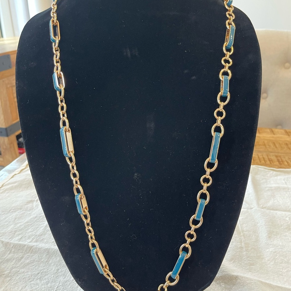 Coldwater Creek Gold and Blue Necklace with Timeless Chain Design